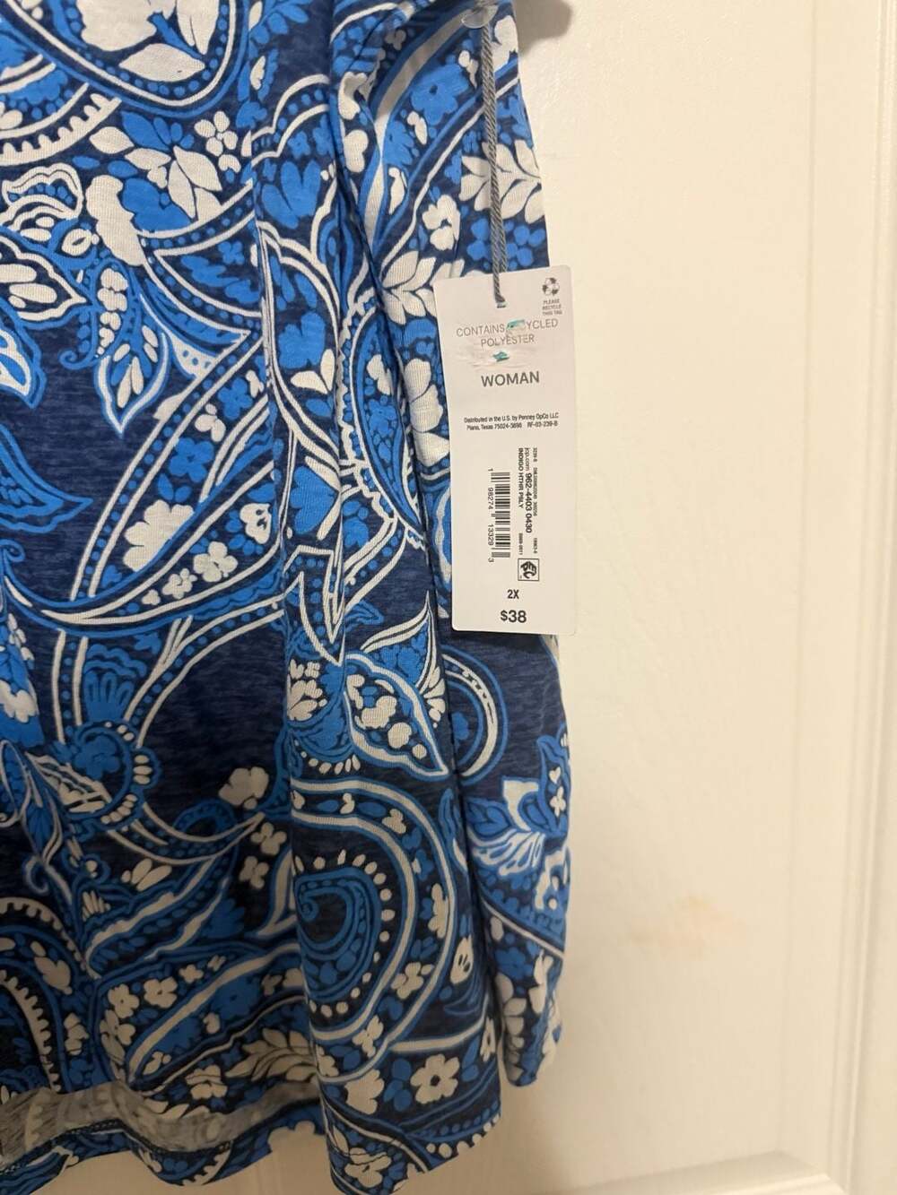 Liz Claiborne Blue Paisley Print Henley Top - Picture 4 of 5
